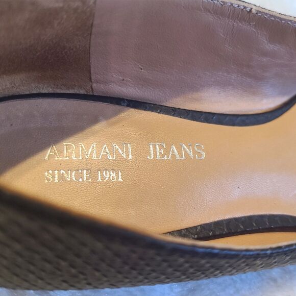 Armani | Ballerine Black Leather Snakeskin Ballet Flats w/ Box, EU Size 35, EUC - Picture 9 of 11